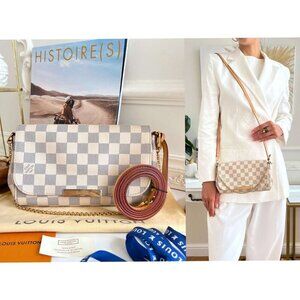 Authentic Louis Vuitton Favorite PM Azue Damier Crossbody Clutch Bag B0698